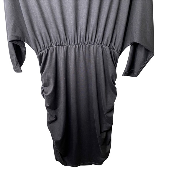 Sweet Lindsey Black Dolman Ruched Little Black Midi Dress Medium - Picture 4 of 7